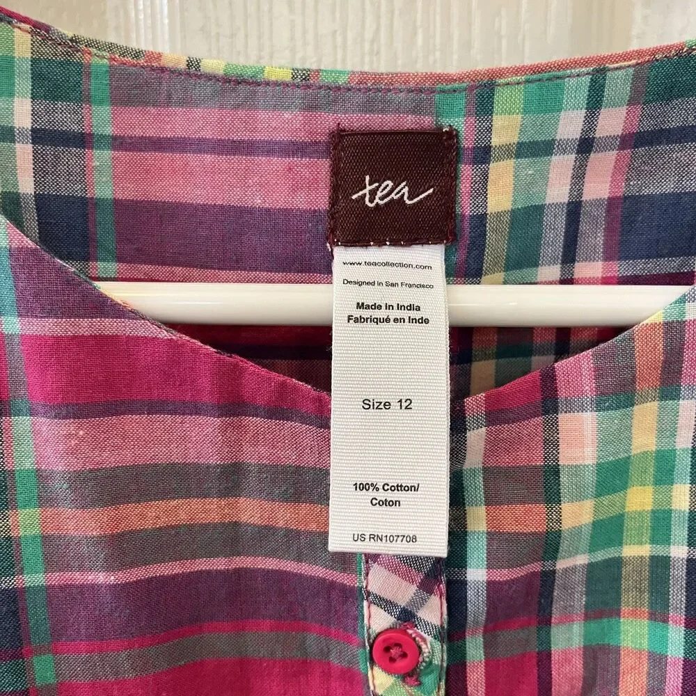 Tea Collection Lucknow Plaid Tunic Dress with Tassels Cotton Girls Size 12